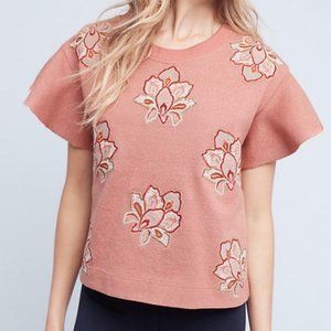 Anthropologie Chloe Oliver Metallic Glitter Embroidered  sweatshirt pullover